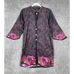 Regalia 3/4 Sleeve Floral Pullover Kimono Coverup Womens Size Medium Black Pink‎